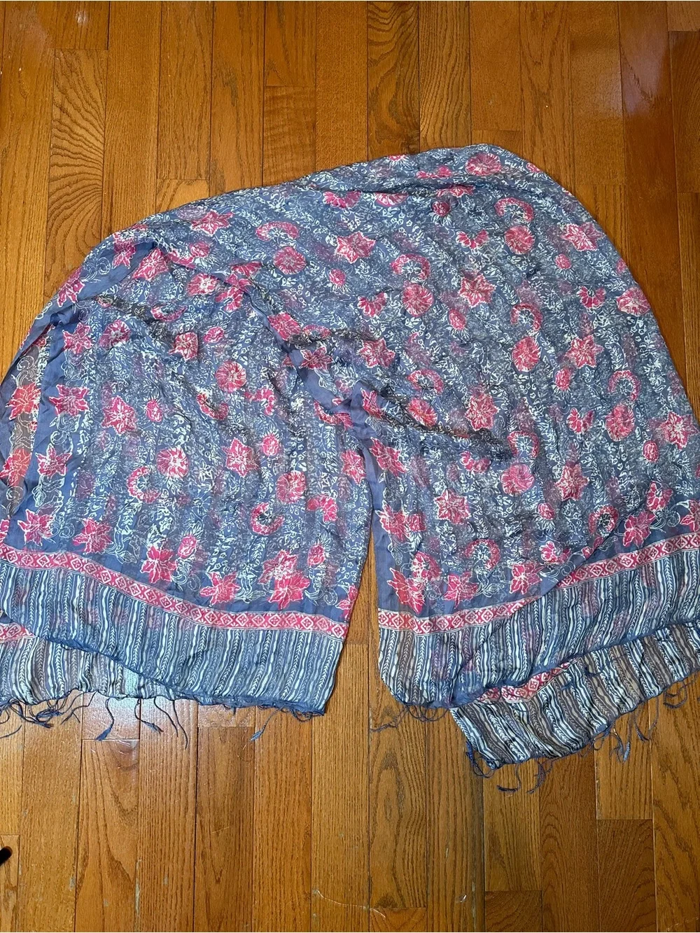 Calypso Christiane Celle 100% Silk Boho Scarf Wrap Shawl Blue Pink 70